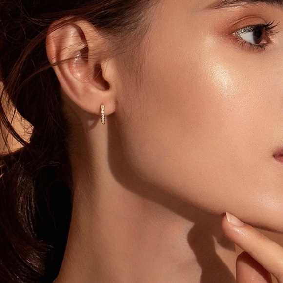 𝅺NEW 14k Gold/Silver/Rose Gold Plated CZ Hoop Earrings - Picture 8 of 14